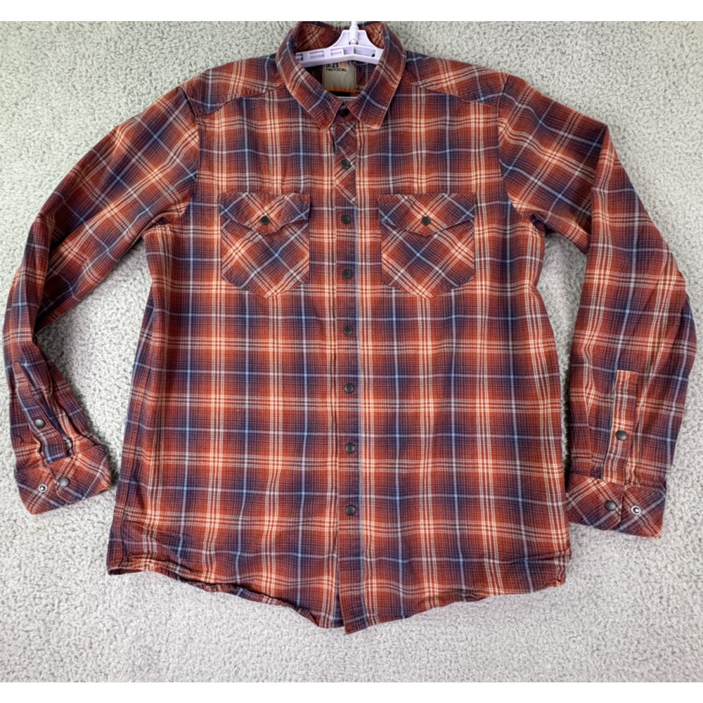 5.11 Tactical Plaid Snap Button Work Shirt Mens Large Cotton Orange